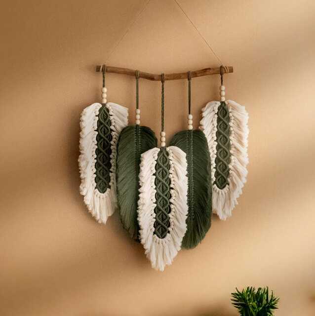 Macrame Feather Leaves, Handmade Macrame, Boho Home Decor, Leaves Wall Art, Farmhouse Jungle Nursery Decor L46 - image 1