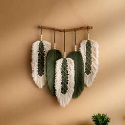 Macrame Feather Leaves, Handmade Macrame, Boho Home Decor, Leaves Wall Art, Farmhouse Jungle Nursery Decor L46 - thumbnail 1