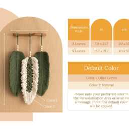 Macrame Feather Leaves, Handmade Macrame, Boho Home Decor, Leaves Wall Art, Farmhouse Jungle Nursery Decor L46 - thumbnail 3