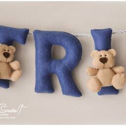 Baby Wall Art, Felt Name Banner, Teddy Nursery Decor, Personalized Gift, Sign, Baby Garland, Shower Boy Gift - thumbnail 3