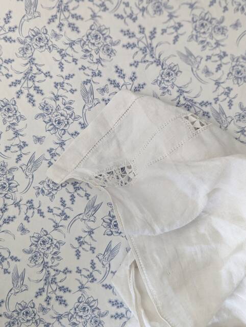 Blue Damask Crib Sheet, Farmhouse Bird & Floral Fitted Cotton - image 1