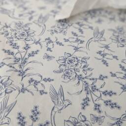Blue Damask Crib Sheet, Farmhouse Bird & Floral Fitted Cotton - thumbnail 3