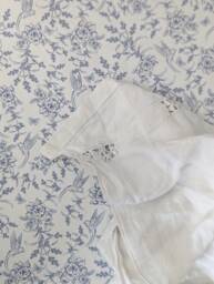 Blue Damask Crib Sheet, Farmhouse Bird & Floral Fitted Cotton - thumbnail 1