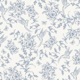 Blue Damask Crib Sheet, Farmhouse Bird & Floral Fitted Cotton - thumbnail 2