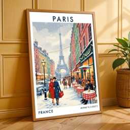 Paris Eiffel Tower Vintage Travel Poster Red, Blue & Green Illustration - thumbnail 3