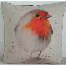 "Christmas Robin Cushion Cover 16X16 Pillow Sham 16"" Red Brown Xmas Robins Case 40cm Bird Birds Pillowcase Fits 18" - thumbnail 1