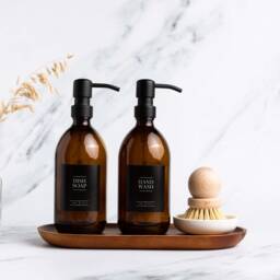 Amber Glass Soap Dispenser Refillable Bottle With Black Stainless Steel Pump - thumbnail 3