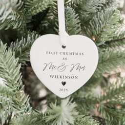 Personalised First Christmas Married Bauble - Ceramic Tree Decoration Gift Ornament Mr & Mrs Keepsake Heart - thumbnail 3