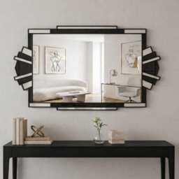 Overmantle Large Art Deco Wall Mirror With Black Gloss - thumbnail 3