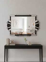 Overmantle Large Art Deco Wall Mirror With Black Gloss