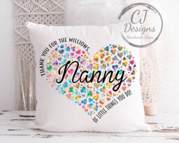 Nanny Heart Design Cushion - Thank You For All The Millions Of Little Things Do White Super Soft Home Decor - thumbnail 1