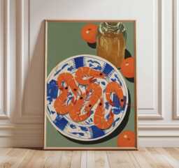 Shrimp Wall Art Print, Seafood Kitchen Poster, Coastal Dining Room Artwork, Nautical Food Mediterranean Style Decor - thumbnail 1