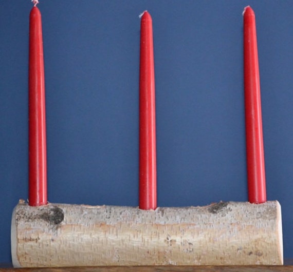 "White Birch Yule Log/Candle Holder 3"" To 4"" D X 12"