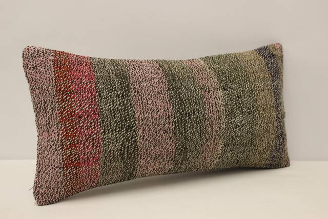 Vintage Kilim Lumbar Pillow Cover, Turkish Wool Throw - 10x20 Inches - image 1