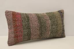 Vintage Kilim Lumbar Pillow Cover, Turkish Wool Throw - 10x20 Inches - thumbnail 1