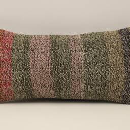 Vintage Kilim Lumbar Pillow Cover, Turkish Wool Throw - 10x20 Inches - thumbnail 2