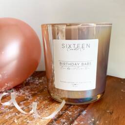 Birthday Babe Candle Coconut Apricot Creme Wax, Iridescent Pink Jar - thumbnail 3