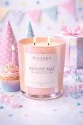 Birthday Babe Candle Coconut Apricot Creme Wax, Iridescent Pink Jar - thumbnail 1