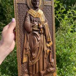 Saint Timothy Wooden Carved Icon Personalized Religious Wall Art Personalized, 7 Colors, Tax Free - thumbnail 2
