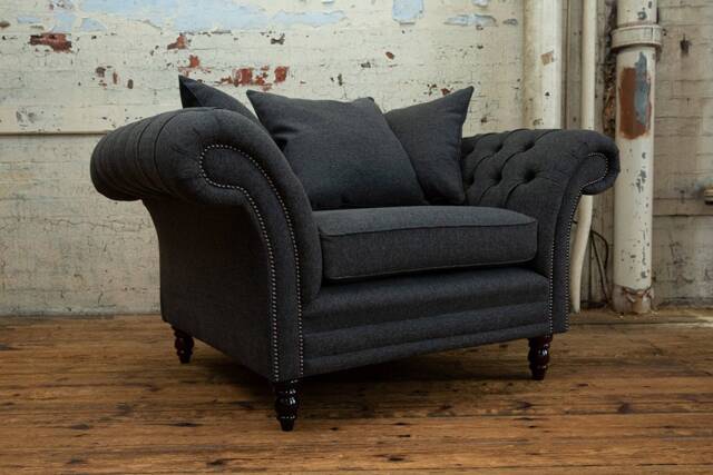 British Handmade Charcoal Herringbone Wool Chesterfield Snuggle Chair - Other Colours - image 1