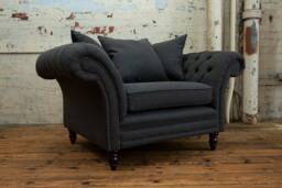 British Handmade Charcoal Herringbone Wool Chesterfield Snuggle Chair - Other Colours