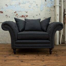 British Handmade Charcoal Herringbone Wool Chesterfield Snuggle Chair - Other Colours - thumbnail 2