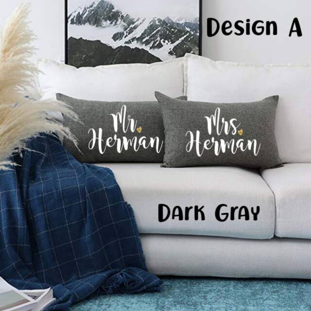 Custom Linen Throw Pillow Set Mr. & Mrs. Design, Engagement Gift - image 1
