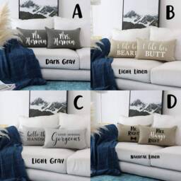 Custom Linen Throw Pillow Set Mr. & Mrs. Design, Engagement Gift - thumbnail 4