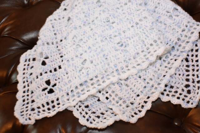 Blue Crochet Baby Blanket Afghan - Newborn Gift, Photo Prop - image 1