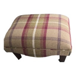 Footstool in Balmoral Heather Tartan Fabric Standing On Mahogany Solid Wood Legs