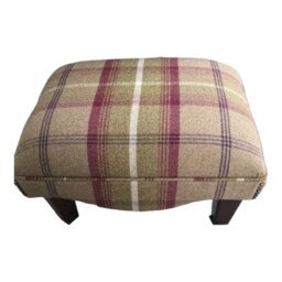 Footstool in Balmoral Heather Tartan Fabric Standing On Mahogany Solid Wood Legs - thumbnail 3