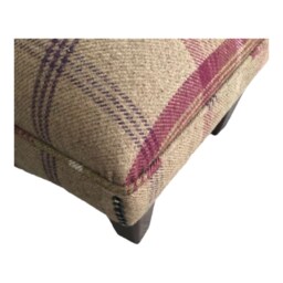 Footstool in Balmoral Heather Tartan Fabric Standing On Mahogany Solid Wood Legs - thumbnail 2