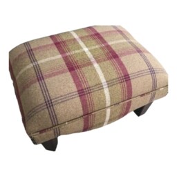 Footstool in Balmoral Heather Tartan Fabric Standing On Mahogany Solid Wood Legs - thumbnail 4