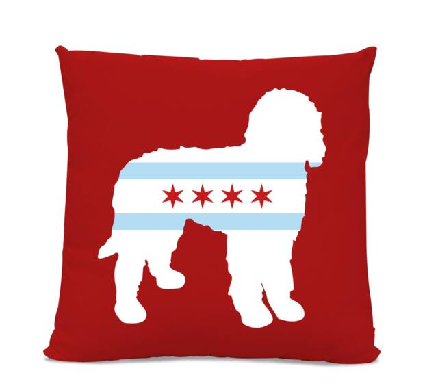 Chicago Flag Doodle Pillow - Home Decor Pillow Dog Breed Silhouette Home Decor Dog Labradoodle - image 1