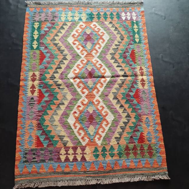 Tribal Rug Multicolour, Handmade Artisan Afghan Turkish Aztec Geometric Wool Kilim 148x106 cm - image 1