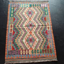 Tribal Rug Multicolour, Handmade Artisan Afghan Turkish Aztec Geometric Wool Kilim 148x106 cm - thumbnail 1