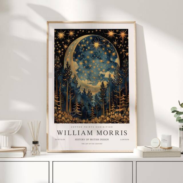 William Morris Print, Art, Exhibition Poster, Celestial Artwork, Moon Space Night Sky Print, William - image 1