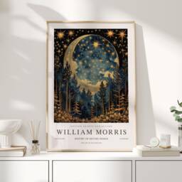 William Morris Print, Art, Exhibition Poster, Celestial Artwork, Moon Space Night Sky Print, William - thumbnail 1