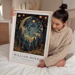 William Morris Print, Art, Exhibition Poster, Celestial Artwork, Moon Space Night Sky Print, William - thumbnail 2