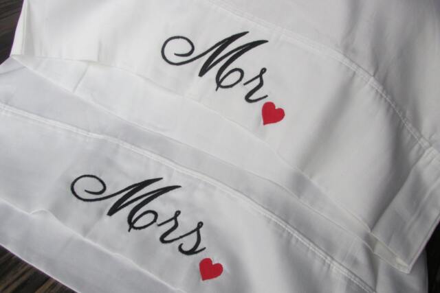 Mr & Mrs Pillowcases-Wedding Gift-Bridal Shower Gift-Bedding-Linens-Embroidered His Her Pillowcases-Pillowcases-Personalized Wedding - image 1
