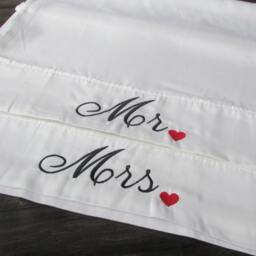 Mr & Mrs Pillowcases-Wedding Gift-Bridal Shower Gift-Bedding-Linens-Embroidered His Her Pillowcases-Pillowcases-Personalized Wedding - thumbnail 2