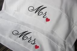 Mr & Mrs Pillowcases-Wedding Gift-Bridal Shower Gift-Bedding-Linens-Embroidered His Her Pillowcases-Pillowcases-Personalized Wedding - thumbnail 1