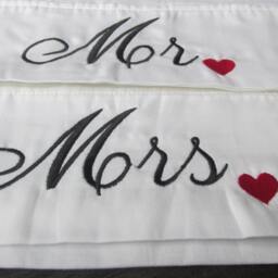 Mr & Mrs Pillowcases-Wedding Gift-Bridal Shower Gift-Bedding-Linens-Embroidered His Her Pillowcases-Pillowcases-Personalized Wedding - thumbnail 3