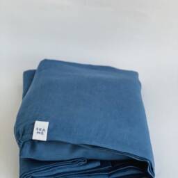 Mediterranean Blue Linen Fitted Sheet - 100% European Flax Breathable, Cooling Bedding - Oeko-Tex- For Hot Sleepers- Us/ Sizes - thumbnail 2
