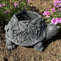 stone Garden Tortoise Leaf Detail Planter Plant Pot Black & White Ornament - thumbnail 3