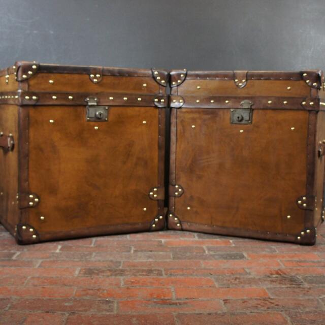 Luxury Tan Leather English Handmade Occasional Side Table Trunks - image 1