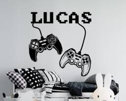 Personalized Video Game Wall Decal Boy Room Joystick Custom Name Vinyl Decor Gamer Room - thumbnail 1
