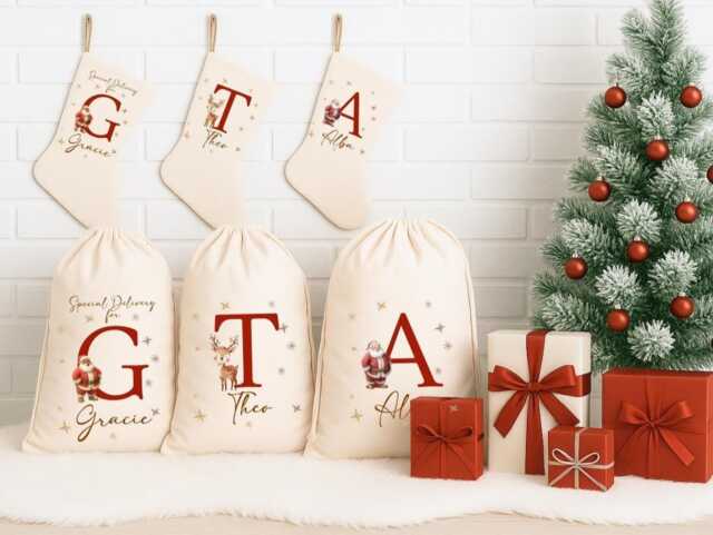 Personalised Christmas Stockings, Custom Name Initial Stocking For Family - Matching Santa, Reindeer & Gingerbread Fireplace Decor - image 1