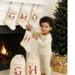 Personalised Christmas Stockings, Custom Name Initial Stocking For Family - Matching Santa, Reindeer & Gingerbread Fireplace Decor - thumbnail 3