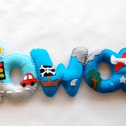 Felt Name Banner. Transport Vehicles Hot Air Ballon Plane Digger Car Truck Childrens Bedroom Decor. Nursery Personalised Baby Gift - thumbnail 3